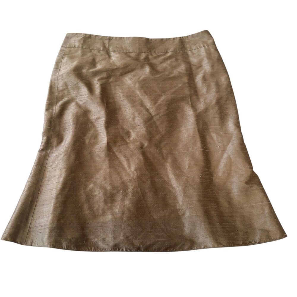 Armani Collezioni A-Line Skirt Womens Size 12 Brown Silk Back Zipper Italy Made